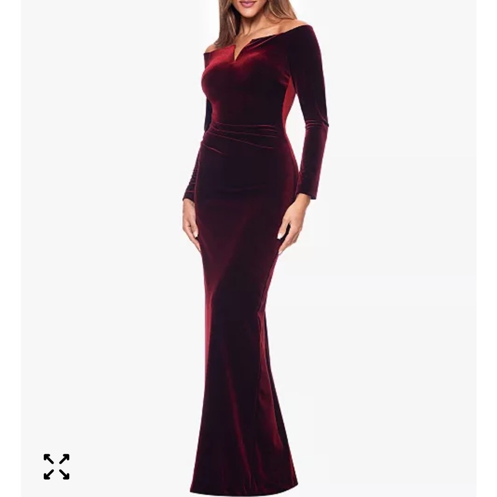 Xscape Burgundy Velvet Long Sleeve Dress